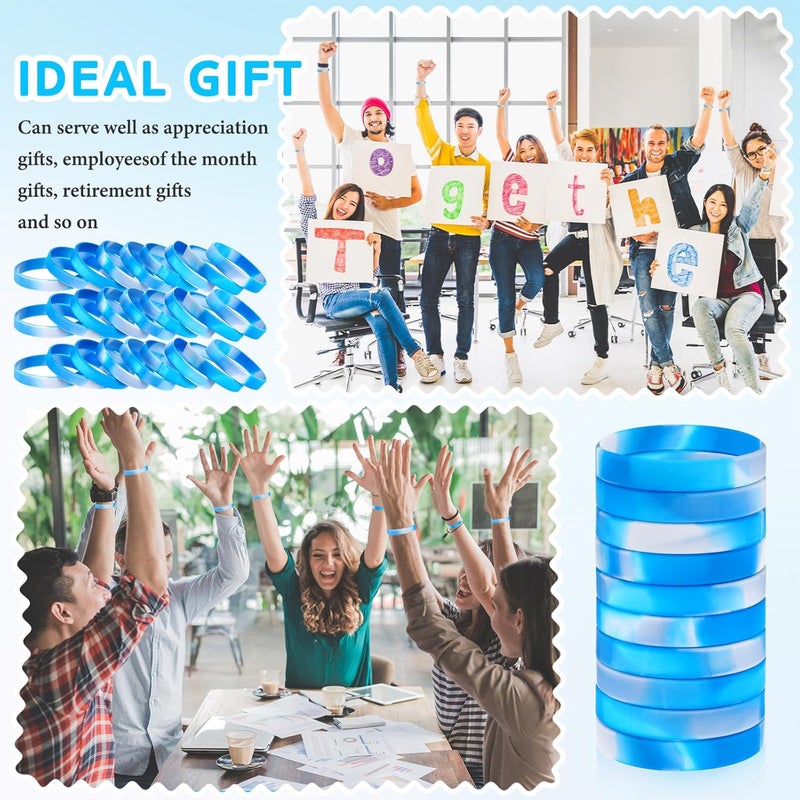 Liliful 50 Pcs Plain Silicone Rubber Bracelets Elastic Rubber Wristbands Blank Colored Bracelet Sports Bands for Stretch Wristband Wrist Bands for Women Men Party Gifts(Blue and White) - Image 5